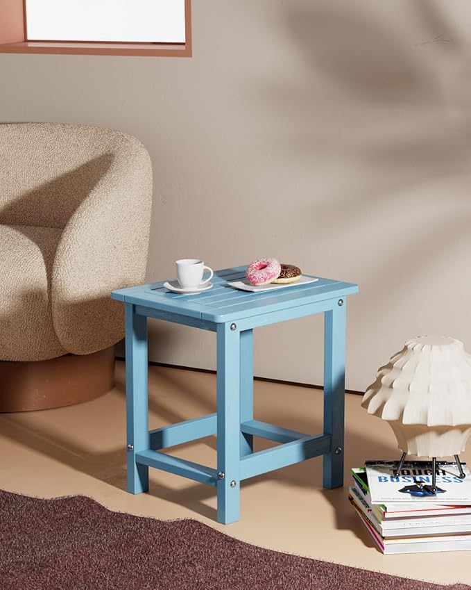 YEFU Outdoor Side Table for Patio: 16" HIPS Weather - Resistant Adirondack Tables - Waterproof Small Square End Tables for Backyard Pool Porch Balcony - Indoor Outdoor Durable Table Blue