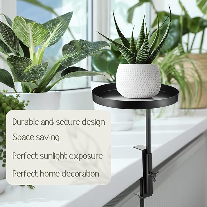 4 Pcs Window Sill Plant Shelf 5.7''D x 12.4''H Adjustable Window Shelf Windowsill Clamp Tray for Indoor Plants Metal Windowsill Extension Tray Planter Floating Shelves for Indoor Outdoor