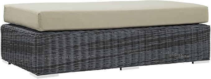 Modway Summon Wicker Rattan Outdoor Patio Sunbrella® Fabric Rectangle Ottoman in Canvas Antique Beige