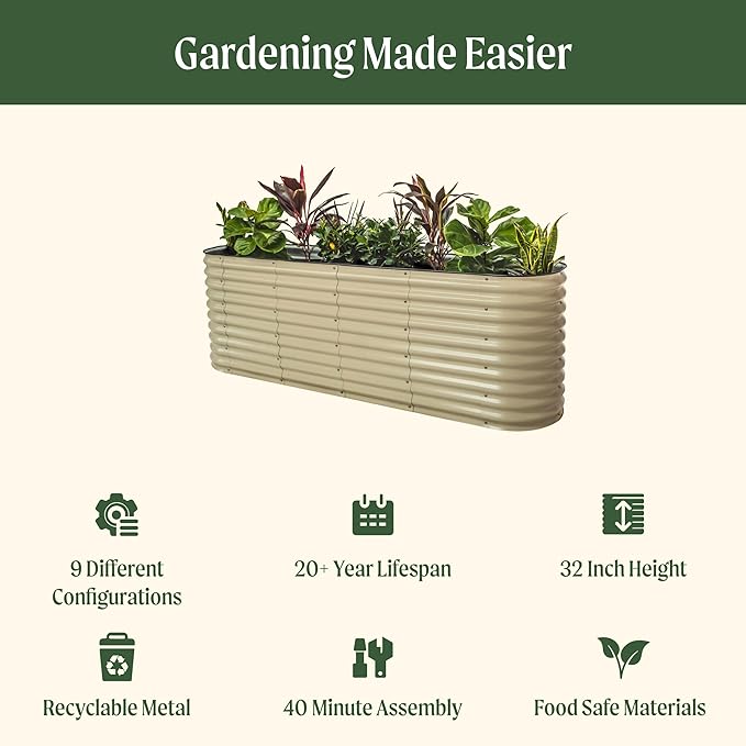 32" Extra Tall Raised Garden Bed Kits, 2 x 8 x 2.7ft Raised Planter Box Outdoor, 3.5 x 6.5 x 2.7ft Deep Root 9 in 1 Modular Metal Raised Beds for Gardening Vegetables Flowers Fruits - British Green