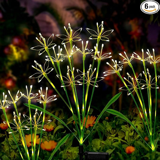 Solar Garden Lights Outdoor: Waterproof 6-Pack DIY Decorative Firework Lights with 2 Modes for Yard Patio Pathway Outside Fairy Decor - Christmas Gifts for Women Mom Mothers Day, Warm White