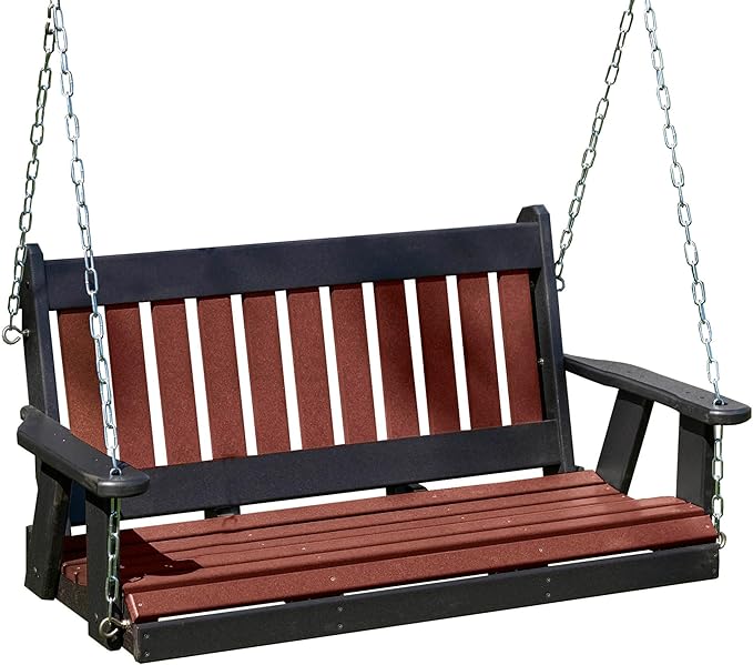 Poly Lumber Wood 4FT Mission Porch Swing Amish Craftsmandship Made in USA HDPE with No Wood fibers 1000 lbs Limit. Stainless Steel Hardware.Signature Design for Patio Outdoor Backyard Garden Park