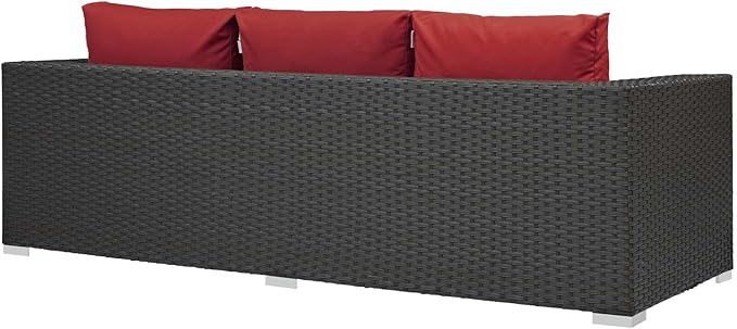 Modway Sojourn Wicker Rattan Outdoor Patio Sunbrella Fabric Sofa in Canvas Red