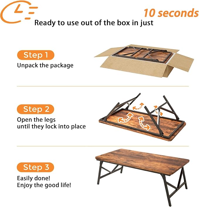 Folding Coffee Table, No Assembly Low Coffee Table, Floor Table Desk for Sitting on The Floor, Portable Floor Table for Living Room, Home, Caravan and use, 39.4L‘ x 19.7W’ x 15.8H’