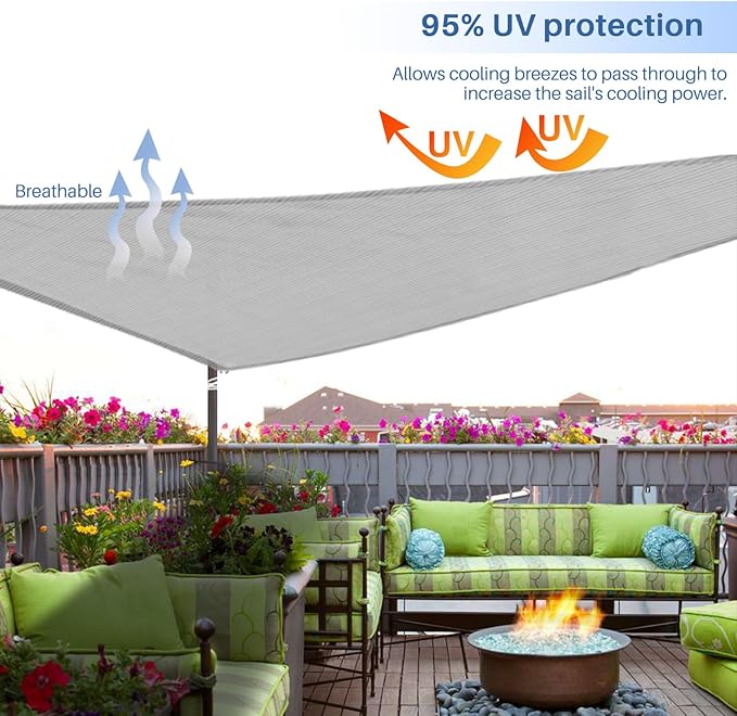E&K Sunrise 25' x 25' x 25' Sun Shade Sail Triangle Canopy Shade Cover UV Block for Patio Backyard Garden Outdoor (Light Gray)