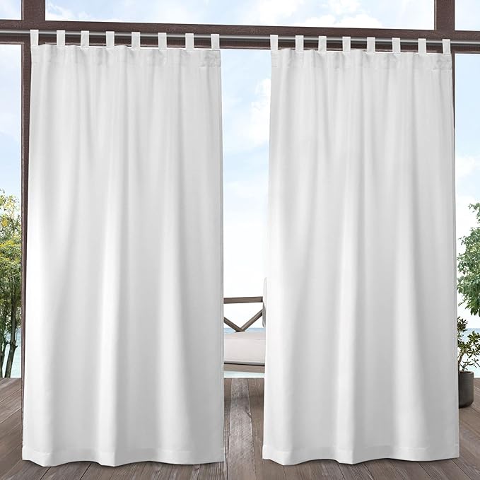 Exclusive Home Cabana Solid Indoor/Outdoor Light Filtering Hook-and-Loop Tab Top Curtain Panel, 54"x96", Winter White, Set of 2