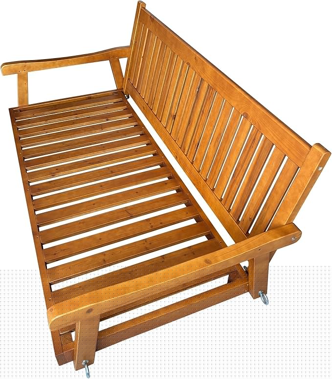 6 FT Wooden Porch Swing Bed with Thick Cushion – Outdoor Hanging Daybed for Patio or Porch, Solid Fir Wood Frame, Weather-Resistant, Heavy Duty 1000 LBS (Teak Tone)