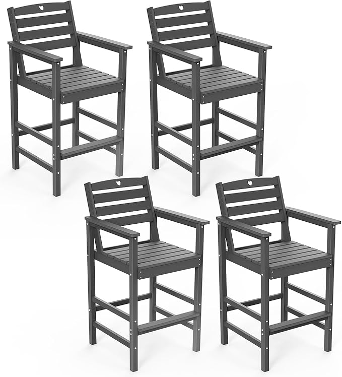 Patio Bar Table,Adirondack Chairs and Table 4 Pieces Set, Bar Height Chairs Set of 4, Outdoor Bar Stools Set,Weather-Resistant Outdoor Furniture for Deck, Balcony, Poolside Easy Assembly