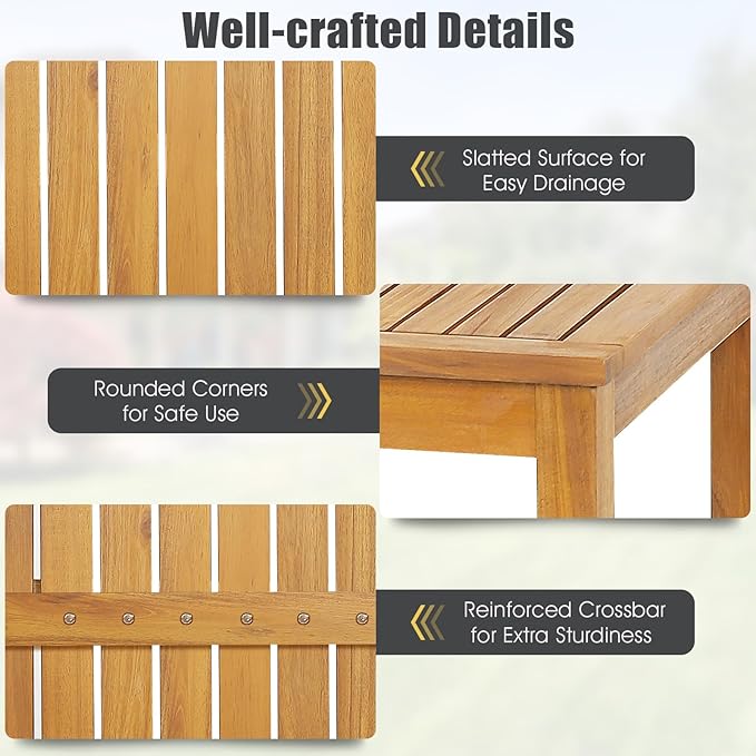 Tangkula Outdoor Acacia Wood Bar Table, 45” Rectangular Bar Height Farmhouse Rustic Dining Table with Slatted Tabletop, for Patio Porch Garden Deck, Teak Finish