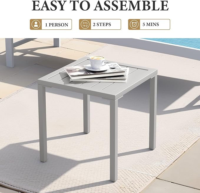 Crestlive Products Aluminum Outdoor Side Table, Pool Lounge Chair Side Table, Weather Resistant Small Square Coffee End Table for Patio, Yard, Garden, Porch, Deck, Indoor, Outdoor
