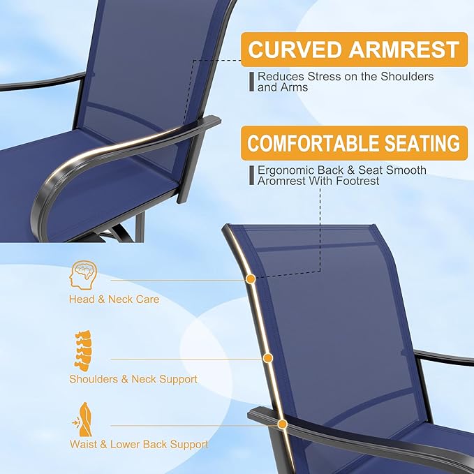 GarveeLife 4 Piece Outdoor Swivel Bar Chairs, Patio High Swivel Bar Stools, All Weather High Back and Armrest Patio Chairs, Outdoor Rotating BarChair Counter Height for Deck Lawn Garden Backyard