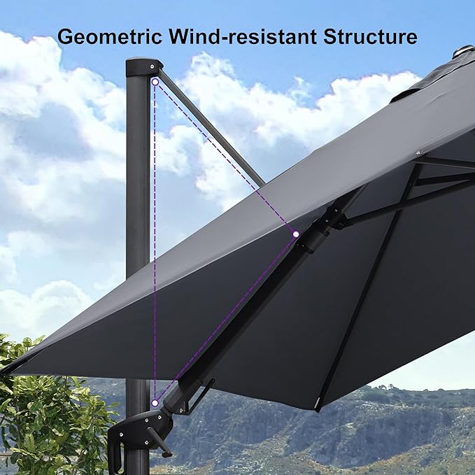 PURPLE LEAF 8' X 8' Left-right Tilting Patio Umbrella Outdoor Cantilever Swivel Square Umbrella Aluminum Offset Umbrella with 360-degree Rotation for Garden Deck Pool Patio Light Grey