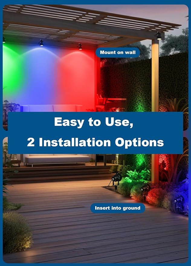 PYDS Christmas Spotlights Outdoor, 12W RGBW Halloween Spot Lights with Remote, 120V Plug-in Color Changing LED Landscape Lighting with IP65 Waterproof for Yard Garden Tree Decor, 6 Pack
