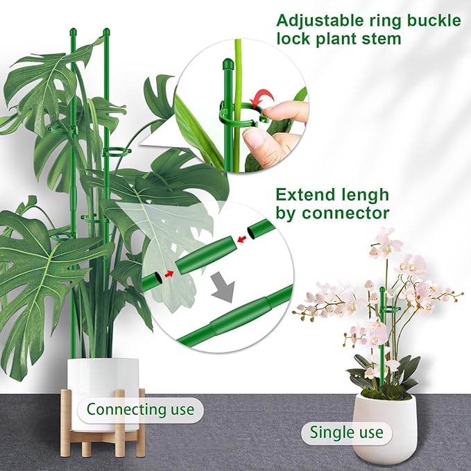 Plant Stakes 17 inch SupKing Support Stick Orchid Stakes with Clips 10Pcs Garden Plant Poles Extended to 3/4/5ft for Indoor Outdoor Potted Tomato Rose Amaryllis Vegetables Monstera Comes with 20 Ties