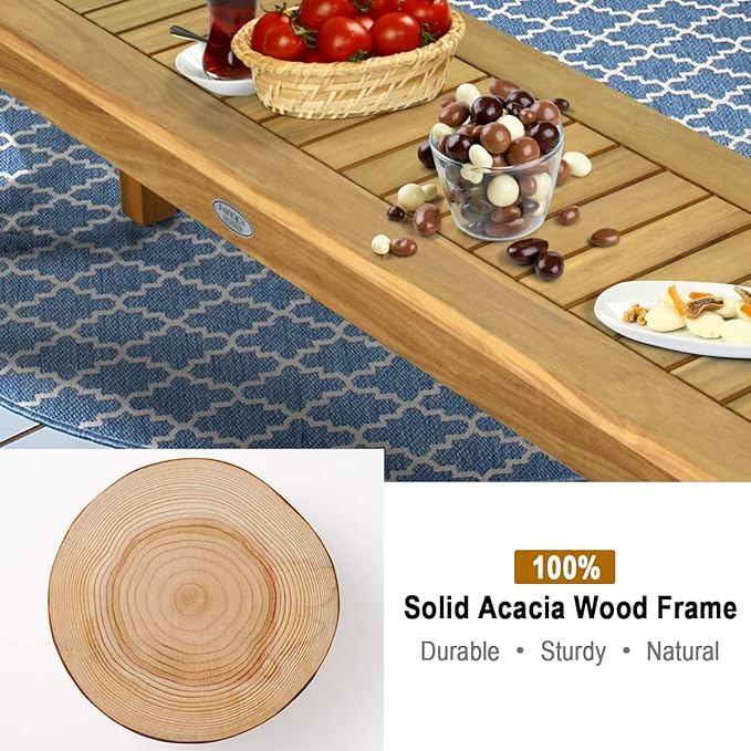 Tangkula 52 Inches Acacia Wood Outdoor Bench for Dining Room, Entryway, Poolside, Garden - Patio Backless Dining Seat with Slatted Design, Ideal for Outdoors & Indoors