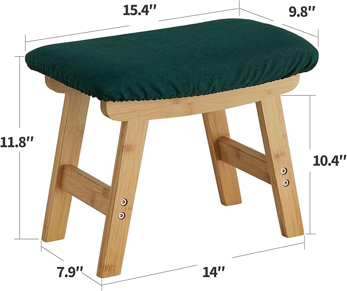 Foot Stool Ottoman Foot Rest Under Desk,Small Stool for Living Room, Bedroom and Kitchen (Natural Legs - Green Stool Surface)