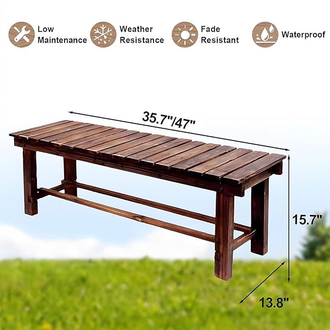 35.4'' Outdoor Garden Benches Weatherproof Patio Bench Two-Person Seat Backless Bench Wood Bench with Slatted High Temperature Bench for Front Porch Backyard (Upgraded to Prevent Fading)