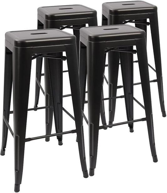 Devoko Metal Bar Stools 30" Indoor Outdoor Stackable Barstools Modern Style Industrial Vintage Counter Bar Stools Set of 4 (30 inch, Deep Black)