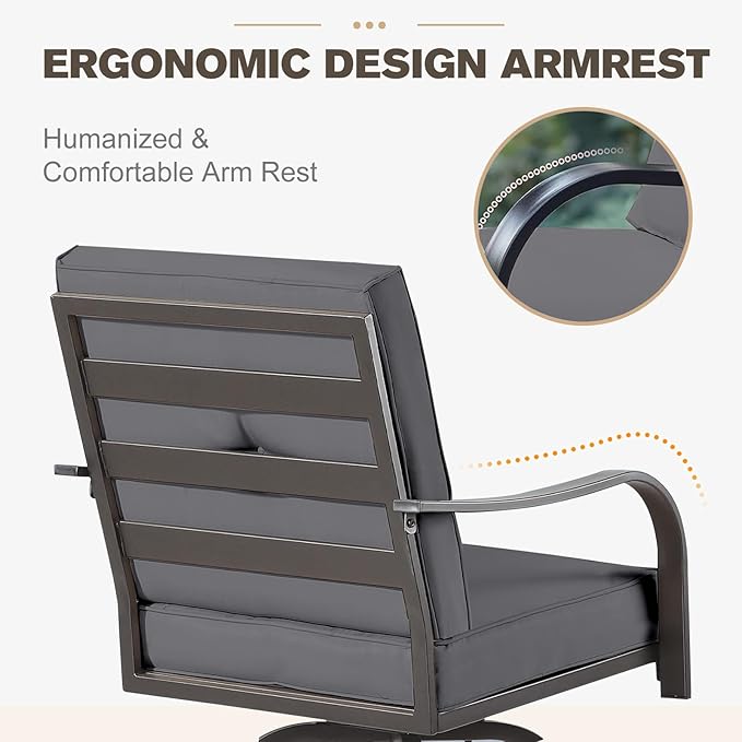 Outdoor Swivel Bar Stools Set of 6,Bar Height Patio Chairs with Cushions and High Backrest, All Weather Patio Bar Stools Furniture for Bistro Lawn, Pool, Garden and Backyard,Gray