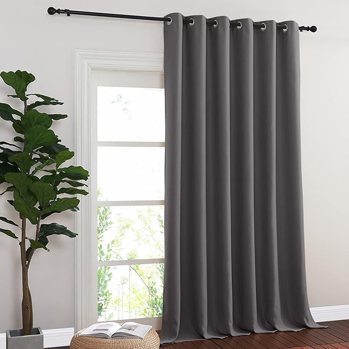 NICETOWN Patio Door Curtain 95 inch Length, Grommet Top Thermal Insulated Blackout Panels Curtain Drapes for Sliding Glass Door (Gray, 80" Wide, 1 Panel)