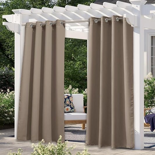 NICETOWN Morandi Brown Outdoor Curtains for Patio Waterproof 84 inch Long, 2 PCs Stainless Grommet Thermal Insulated Sun Blocking Outdoor Drape for Gazebo, UV Protection Outside Privacy Shade