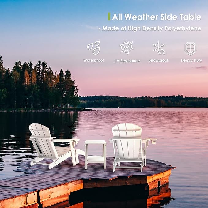 GREENVINES Adirondack-Outdoor-Side-Table | 14 x 13 Inches | HDPE Plastic | All Weather | White | Outside End Tables | Storage Shelf | for Patio Porch Backyard Indoor