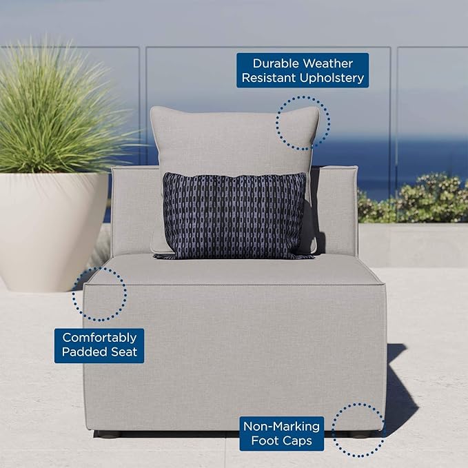 Modway Saybrook Outdoor Patio Upholstered Sectional Sofa Armless Chair in Gray