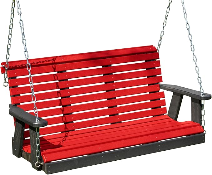Poly Lumber Wood 4FT Porch Swing Amish Craftsmandship Made in USA HDPE with No wood fibers and 1000 lbs Limit. Stainless Steel Hardware.Signature Rollback design for Patio Outdoor Backyard Garden Park