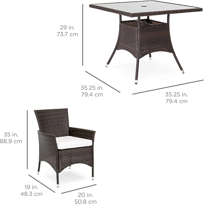 Best Choice Products 5-Piece Indoor Outdoor Wicker Dining Set Furniture for Patio, Backyard w/Square Glass Tabletop, Umbrella Cutout, 4 Chairs - Cream