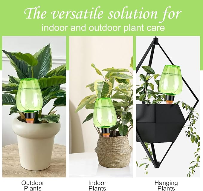 4 Pcs Plant Watering Globes Self Watering Planter Insert Plants Top Fill Water Device Plastic Water Bulbs Slow Release Terracotta for Plants, Green