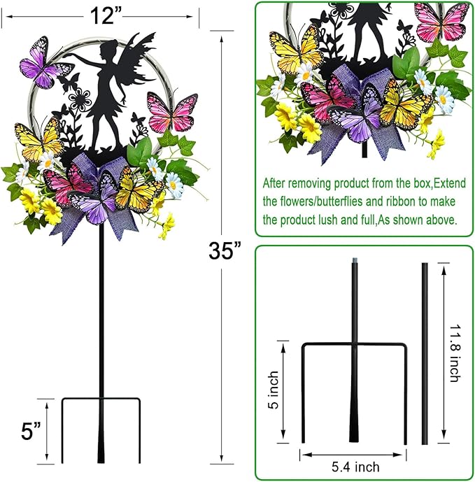 Solar Fairy Garden Decor, Silhouette Fairy with Butterflies Garden Stake,Waterproof for Outside,Walkway,Yard,Lawn,Patio