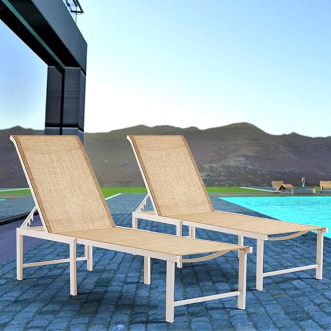 Outdoor Pool Lounge Chairs, Aluminum Patio Lounge Chairs, Five-Position Recliner Loungers for Poolside Yard Balcony Deck Beach (White,1PCS)