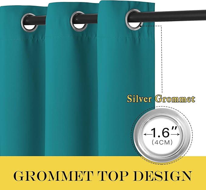 NICETOWN Blackout Sliding Glass Door Curtain - Grommet Thermal Insulated Patio Door Drape Extra Wide Room Darkening Voice Reducing for French Door (Peacock Teal, W100 x L84, 1 Piece)