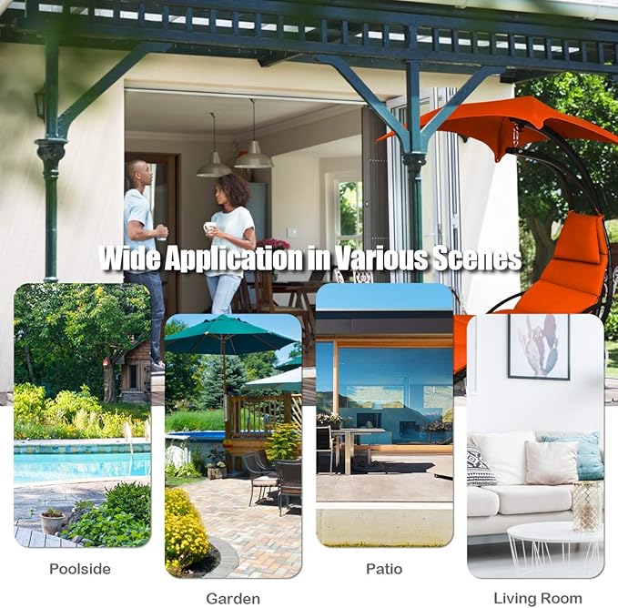 Giantex Hanging Chaise Lounger Chair, Arc Stand Porch Swing Chair w/Canopy, Cushion Built-in Pillow, Outdoor Freestanding Swing Hammock Chair for Patio Poolside Backyard Garden (Orange)
