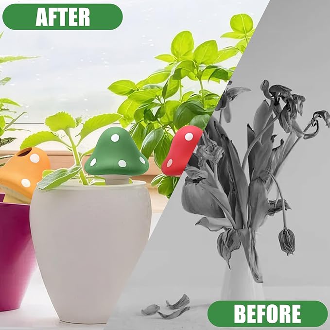 4PCS Terracotta Self Watering Spikes, Mushroom Shaped Self Watering Globes, Slow Release Self Watering Planter Insert, Plant Watering Globes for Indoor and Outdoor Plants