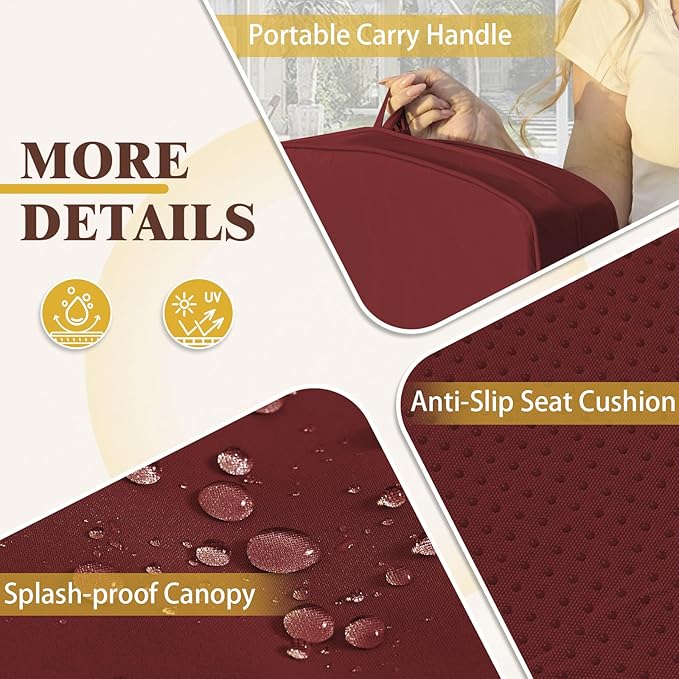 3-in-1 Convertible Outdoor Swing for Adults, Outdoor Porch Swing with Stand 800lb Bearing Capacity, 3-Seat Outdoor Swing with Canopy Adjustable, Thickened Cushions (Square, Wine Red)