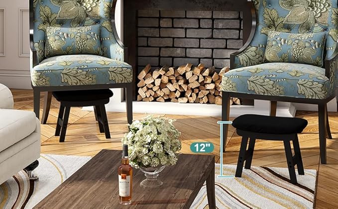 Small Ottoman Foot Rest, Black Foot Stool- Wooden Foot Stool for Living Room, Bedroom & Kitchen