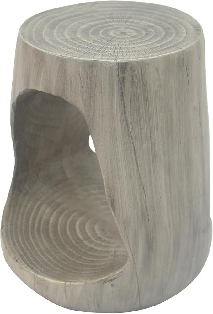 Christopher Knight Home Novi Outdoor Side Table, Hollow Round-Shaped Decorative Accent Side End Table, Garden Stool for Patio Balcony Beach Pool, Lightweight Concrete, Wood-Like Texture, Gray