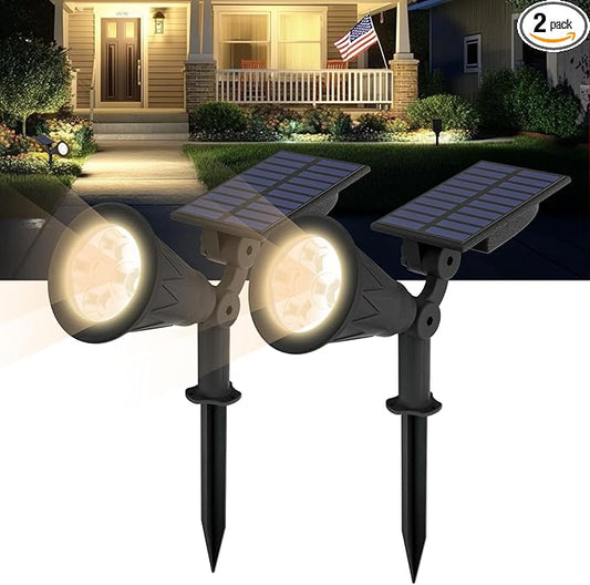 T-SUN Solar Spotlights, Christmas Solar Lights Outdoor, Auto-ON/Off 180°Angle Adjustable Solar Lights for Tree, Patio, Yard, Garden, Driveway, Pool Area (Natural White-2Pack)