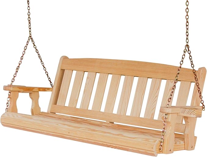 Amish Casual Heavy Duty 800 Lb Mission Treated Porch Swing with Hanging Chains and Cupholders (5 Foot, Unfinished)