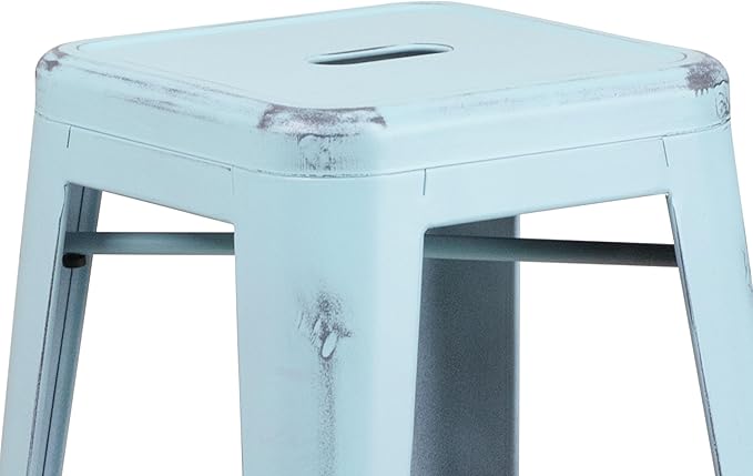 Flash Furniture Kai Commercial Grade 30" High Backless Distressed Green-Blue Metal Indoor-Outdoor Barstool