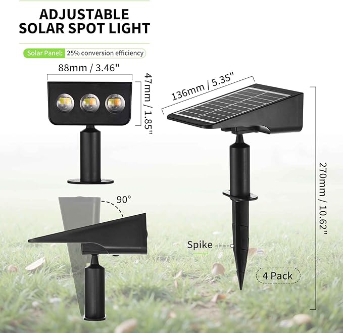 Solar Spot Lights Outdoor, Solar Landscape Spotlights Waterproof Adjustable Light House Lights Spot Light for Yard (4)