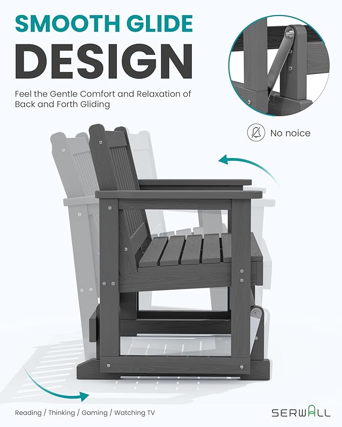 SERWALL Outdoor Glider Bench Set of 4, HDPE Weather-Resistant Swinging Bench for Backyard Garden Porch, Grey