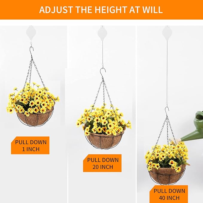 5PCS Adjustable Retractable Plant Pulley Hangers - Versatile Height Hooks for Hanging Baskets, Flower Pots, and Bird Feeders