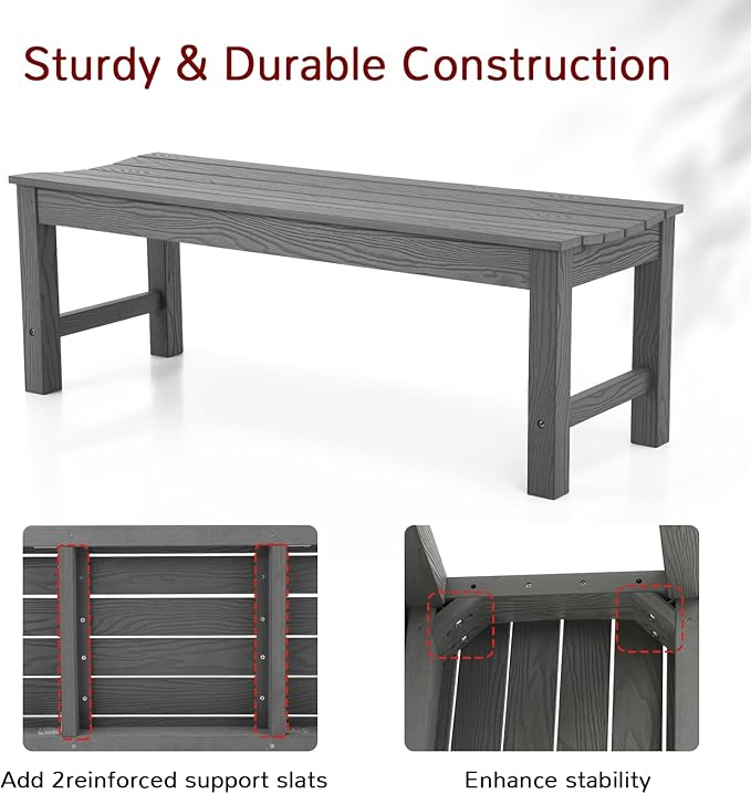 Stoog Outdoor Benches Set of 2, 2-Person Backless Patio Bench, All-Weather HIPS Garden Bench with 800 lbs Weight Capacity, Grey