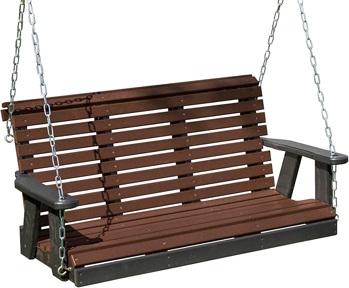Poly Lumber Wood 5FT Porch Swing Amish Craftsmandship Made in USA HDPE with No wood fibers and 1000 lbs Limit. Stainless Steel Hardware.Signature Rollback design for Patio Outdoor Backyard Garden Park
