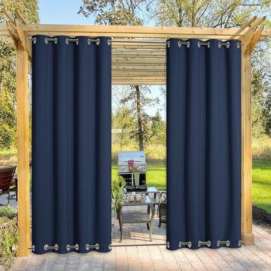 NICETOWN Gazebo Curtains Outdoor Waterproof & Windproof 95 inch Length, Top and Bottom Wind-Break Outdoor Living Divider Thermal Insulated Blackout Blinds for Patio, 52" Wide, 1 Panel, Navy Blue