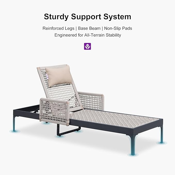 PURPLE LEAF 3 Pieces Outdoor Chaise Lounge Set Rattan Wicker Lounger with Arms Poolside Furniture Adjustable Recliners Patio Lounge Chairs for Beach Yard Garden Balcony, Dark Grey