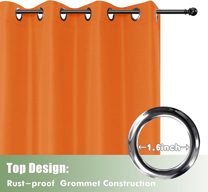 HolidayIdeas Waterproof Outdoor Curtains for Patio, 6 Panels - 54x108 Inches - Weatherproof Privacy Outsides Curtains for Backyard Porch Gazebo, Sunlight & UV Blocking (MeccaOrange, Grommet Top)