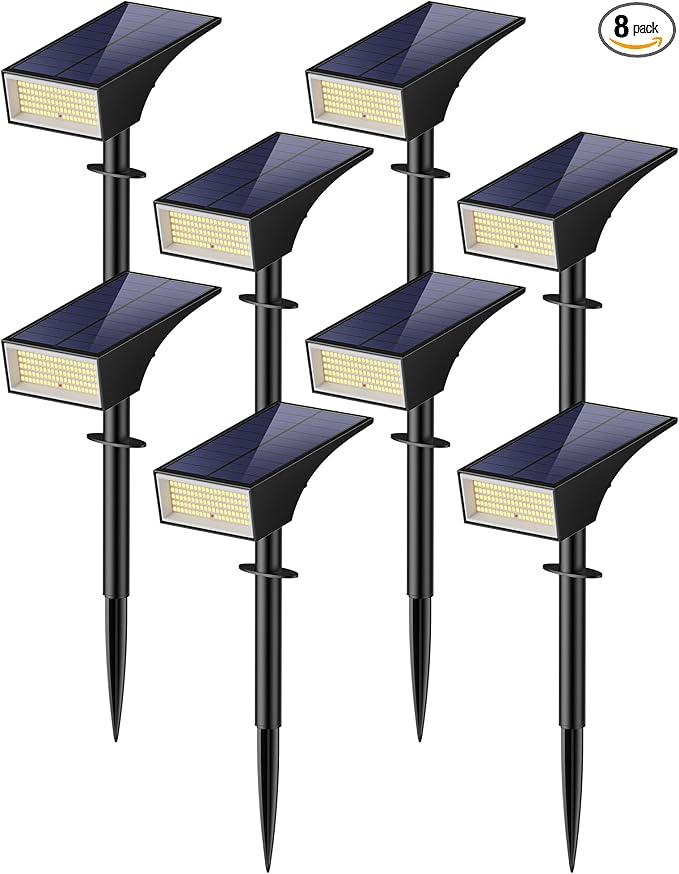 Koicaxy Solar Lights Outdoor Waterproof 8 Pack IP65, 100 LEDs 4 Light Modes, Higher Charging Efficiency, Auto On/Off Solar Landscape Spotlights for Garden Decor Yard Pathway Patio - Cool White